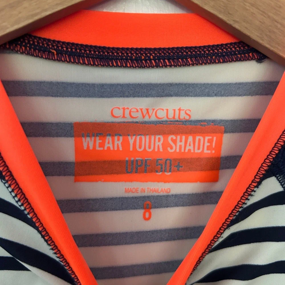 Crewcuts J.Crew Boys Rash Guard Navy White Striped UPF 50+ Swim Shirt Size 8